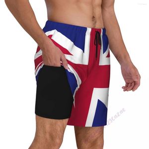 Pantalones cortos para hombre Inglaterra Bandera británica Union Jack País del Reino Unido Bañadores 3D para hombre con forro de compresión 2 en 1 Natación de secado rápido