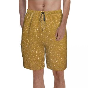 Pantalones cortos para hombre Faux Gold Metallic Board Glitter Metal Print Sparkly Cute Short Pants Hombres Custom Oversize Swim Trunks Gift IdeaMen's