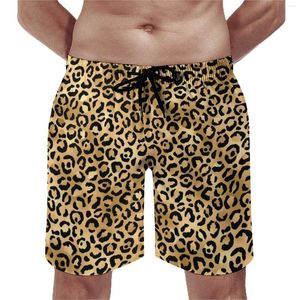 Shorts pour hommes Gym Black Gold Leopard Print Fashion Beach Trunks Cheetah Animal Mâles Séchage rapide Qualité de sport Pantalon court surdimensionné