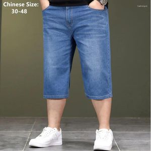 Pantalones cortos para hombres jeans altos talla grande 48 46 44 42 Longitud estirada de rodilla suelta Papá de verano