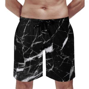 Pantalones cortos para hombre, tablero blanco y negro craquelado de mármol, pantalón corto informal de mármol Natural para verano, bañadores de playa con diseño de secado rápido para correr