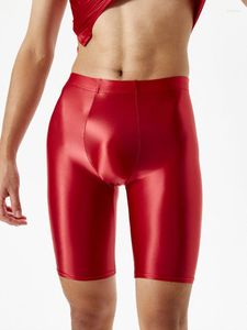 Shorts pour hommes grande taille brillant glace soie brillant soyeux pantalon U poche gaine Sexy sport Fitness Boxer haute élastique Gym Shapewear