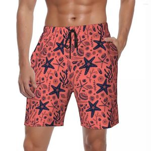 Pantalones cortos para hombres Tablero para hombres conchas de mar y2k divertidos baúles de playa vivos corales de coral rápido seco seco alta calidad talla grande pantalones cortos