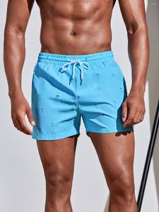 Shorts pour hommes Parapluie aléatoire et cocotier imprimé cordon de serrage taille maillot de bain