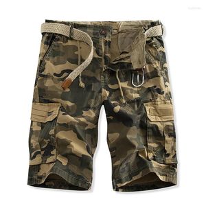 Pantalones cortos para hombre Pantalones de cinco puntos de camuflaje holgados de algodón con cinturón para hombre