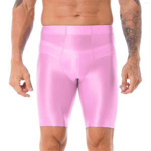 Pantalones cortos para hombres para hombre masculino brillante color sólido gimnasio cintura elástica polainas cortas bulto bolsa natación tronco traje de baño deporte fitness