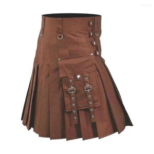 Pantalones cortos para hombres Festival escocés Hombres Kilt Vestido tradicional Highland Falda medieval Color sólido Colores contrastantes Faldas cortas punk