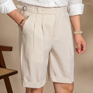 Pantalones cortos de hombre Seersucker Pantalones cortos Ropa Hombre Casual Club Suit Hombres Hombres Pantalones Homme Verano Delgado Cintura alta Británico