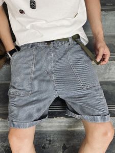 Shorts pour hommes à rayures à rayures en denim Été Cuffes Hem