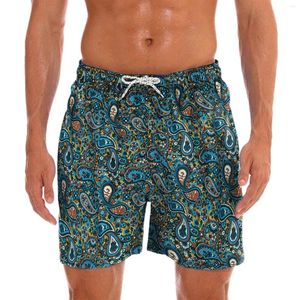 Pantalones cortos para hombres Tablero hawaiano de verano Hombres Boho Vintage Estampado floral Calzones Rodilla Cordón Elástico Cintura Natación Troncos Masculino