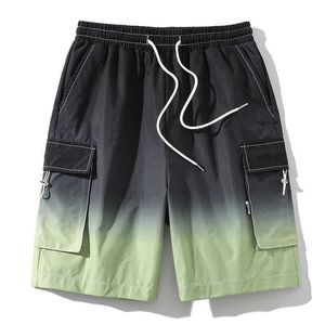 Pantalones cortos para hombres Verano Moda coreana Ombre Drstring Cargo Shorts para hombres Pantalones cortos multibolsillos rectos sueltos Casual Gym pantalones cortos J230503