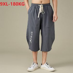 Pantalones cortos para hombre de verano de lino y algodón estilo chino de talla grande 6XL 7XL 8XL 9XL Tang Suit Vintage Homewear pantalones bordados elásticos sueltos para hombre