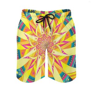 Pantalones cortos para hombre Sun Mandala Quick Dry Summer Mens Beach Board Briefs para hombre Pantalones de gimnasio Star Shine Rays Amarillo Naranja