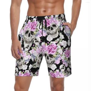 Pantalones cortos para hombres Traje de baño Divertido Goth Skull Flower Board Verano Impresión 3D Rose Moda Playa Hombres Diseño Deportes Secado rápido Swim Trunks