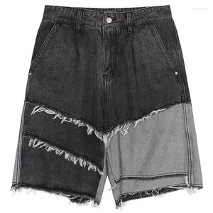 Shorts pour hommes Vintage Glands Rough Edge Patchwork Couleur Denim Mens Distressed Washed Asymmetry Jeans