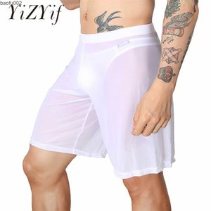 Shorts pour hommes blanc hommes Clubwear couleur Pure ceinture élastique transparent maille Shorts décontracté és Shorts de couchage sous-vêtements W0327