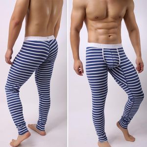 Vêtements de nuit pour hommes Marque de mode Cross Stripe Coton Homme Sexy Poche Pantalon de salon Gay Thermique Pyjama Leggings 2021 Taille 283G