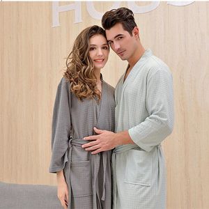 Vêtements de nuit pour hommes Mode Femmes Hommes Peignoir Solide Couple Peignoir Casual Kimono avec une manche longue, une ceinture et des poches