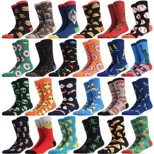 Chaussettes pour hommes 1 paire Burger Pizza Sushi Alien Mâles Série De Mode Dessin Animé Drôle Femmes Heureux Coton Cool Moyen Tube Chaussettes1