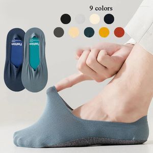 Chaussettes pour hommes 1 paire été invisible maille glace soie creux respirant bateau hommes femme talon anti-dérapant solide mince coton chaussette d'affaires