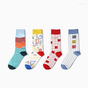 Calcetines para hombre, 1 par, serie de libros de texto, tatuaje divertido, estampado completo, calcetín para hombres y mujeres, Harajuku, amantes del grafiti, Otoño Invierno, algodón