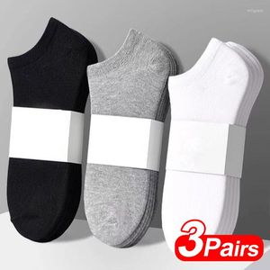 Chaussettes pour hommes 3 paires/lot hommes respirant court bateau mâle décontracté doux confortable couleur unie noir gris blanc