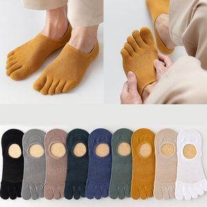 Calcetines para hombre, 3 pares, a la moda, con punta abierta, absorbentes del sudor, de algodón, transpirables, invisibles, tobilleros, cortos, elásticos, calcetín para dedos para hombre