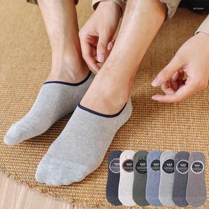 Chaussettes pour hommes 5 paires hommes décontracté bateau mâle coton couleur unie rayé cheville Sox anti-dérapant confortable respirant court invisible