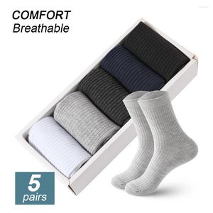 Chaussettes pour hommes 5 paires / lot Designer de haute qualité Hommes Fibre de bambou Respirant Compression Homme Long Medias Business Casual Gym Sokken Mannen