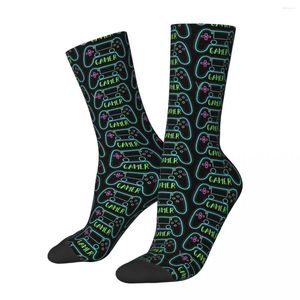 Chaussettes pour hommes Cool Neon Game Controller Couleurs Basketball Polyester Crew Pour Femmes Hommes Respirant