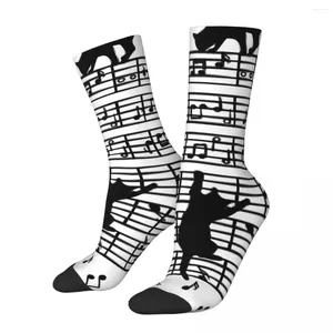 Chaussettes pour hommes Crazy Sock pour hommes Chats Musical Hip Hop Harajuku Note intéressante Happy Seamless Pattern Imprimé Boys Crew Compression