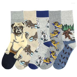 Chaussettes pour hommes mignon coton hommes mode drôle chien singe longue planche à roulettes chaussette automne hiver heureux dessin animé