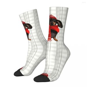 Calcetines de hombre divertidos y felices DACHSHUND a cuadros Vintage Harajuku perro estilo callejero Casual Crew Crazy calcetín regalo patrón impreso