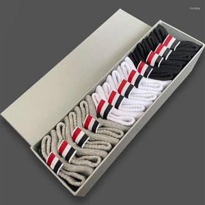 Chaussettes pour hommes Coffret cadeau Court Six paires Hommes Mode Rouge Blanc Bleu Ruban Simple Respirant Bateau Coton Sport Jogging Tendance