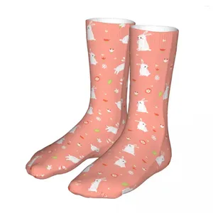 Calcetines para hombres felices divertidas para mujeres liebres y flores de pascua gráfica primavera verano otoño invierno