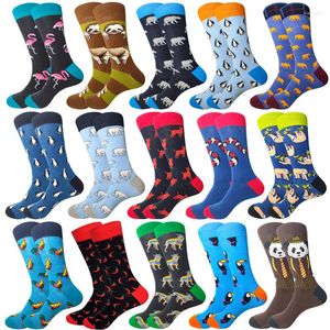 Chaussettes pour hommes de haute qualité hommes Harajuku dessin animé Animal flamant rose Koala ours polaire Chili drôle heureux pour cadeau de mariage masculin