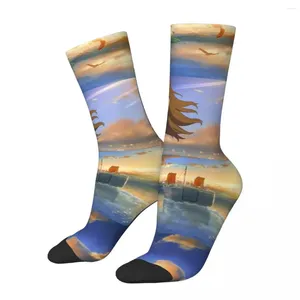 Chaussettes pour hommes Lingya Tour la fille a regardé le navire quittant par la mer hommes femmes nouveauté printemps été automne hiver bas cadeau