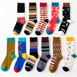 Chaussettes pour hommes hommes dessin animé arbre de noël feux d'artifice géométrie rayure heureux drôle Harajuku Hip Hop Style de rue décontracté Skate coton