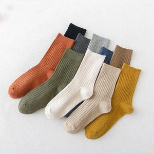 Calcetines de algodón para hombre, 5 pares, informales, Harajuku, Color sólido, cómodos, a rayas de negocios, divertidos, suaves, sencillos, a la moda, calcetines deportivos, regalo