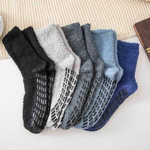 Calcetines de los hombres Hombres Invierno Cozy Fuzzy Slipper Calcetines Color sólido simple Agarre antideslizante Cálido Fluffy Felpa Hospital Lounge Piso Calcetería para dormir Z0227