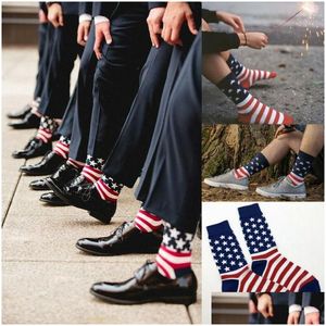Chaussettes masculines hommes hommes USA drapeau américain Stars Patriotiques Stripes Crew Drop Deliver Delivery Underwear DHHXZ