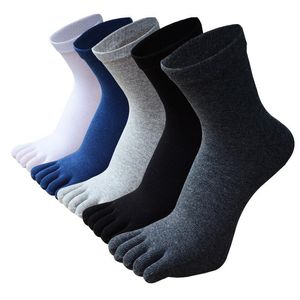 Chaussettes pour hommes paires grande taille coton orteil pour hommes garçons épais cinq doigts solide noir blanc décontracté mi-mollet 7-12 hommes