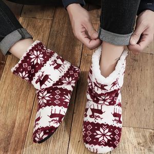 Calcetines de hombre Zapatillas Navidad Novedad Elk Copo de nieve Patrón Cálido Polar Térmico Cómodo Zapatos de casa
