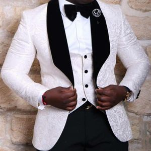 Costume homme marié Tuxedos rouge blanc noir châle revers costumes de mariage pour hommes veste pantalon gilet noeud papillon Groomsman Suits228V