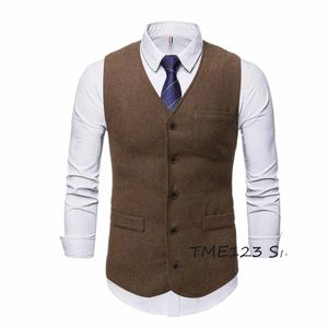 Gilet de costume pour hommes col en V laine Busin décontracté Gentleman marié meilleur homme gilets manteau de fête veste à manches chaleco hombre z1ka #