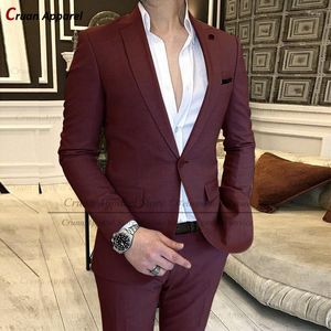 Trajes para hombres 15 colores 2023 Vino Red Set Fashion Fashion Groomsman Groom Groom Tuxedo Blazer de negocios formal con pantalones 2 piezas