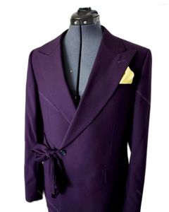 Costumes pour hommes 2 PC Suit Supply Violet Bandage Ceinture Hommes Pour Mariage Veste Ensemble Formelle Slim Fit Élégant Design Style Hommes Coton Vêtements