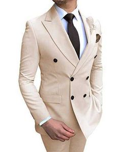 Trajes de los hombres 2 piezas Slim Fit Business Casual Groomsmen Grey Green Ivory Sapa Txedos para el traje de boda Blazer Pants Ropa X0909