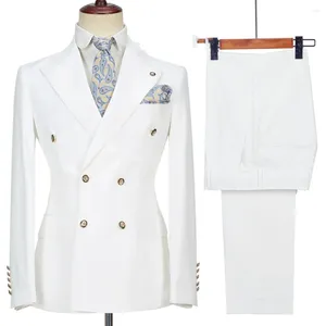 Costumes pour hommes 2023 Costume Homme Blanc Double boutonnage Business pour hommes Marié Mariage Terno Masculino Slim Fit 2 pièces (Blazer Pantalon)