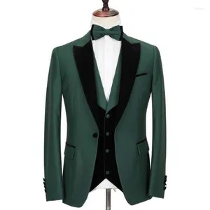 Costumes pour hommes 2023 Groom Male Wedding Prom Suit Green Slim Fit Tuxedo Men Formal Business Party Wear 3 Pieces Set (Veste Pantalon Gilet)